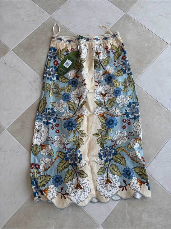 FARM Rio Dresses & Skirts - FARM Rio Embroidered Floral Midi Skirt in Cream and Blue